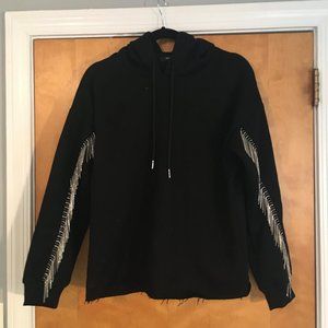 AQUA Embellished Crystal Fringed Hoodie